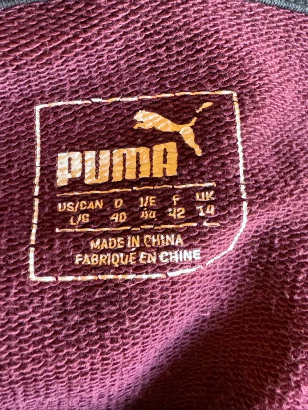 Puma Maroon Pullover Hoodie with White Logo Large - Picture 7 of 7
